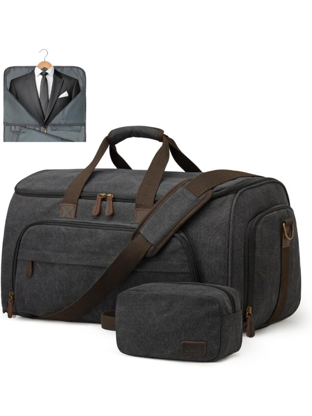 Travel Garment Duffle Bag - 2-in-1 Convertible Suitcase with Toiletry Bag, Black